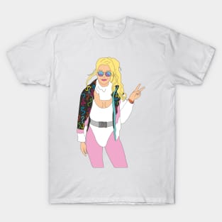 blonde skii girl vintage ski suit sunglasses skiing 80's T-Shirt